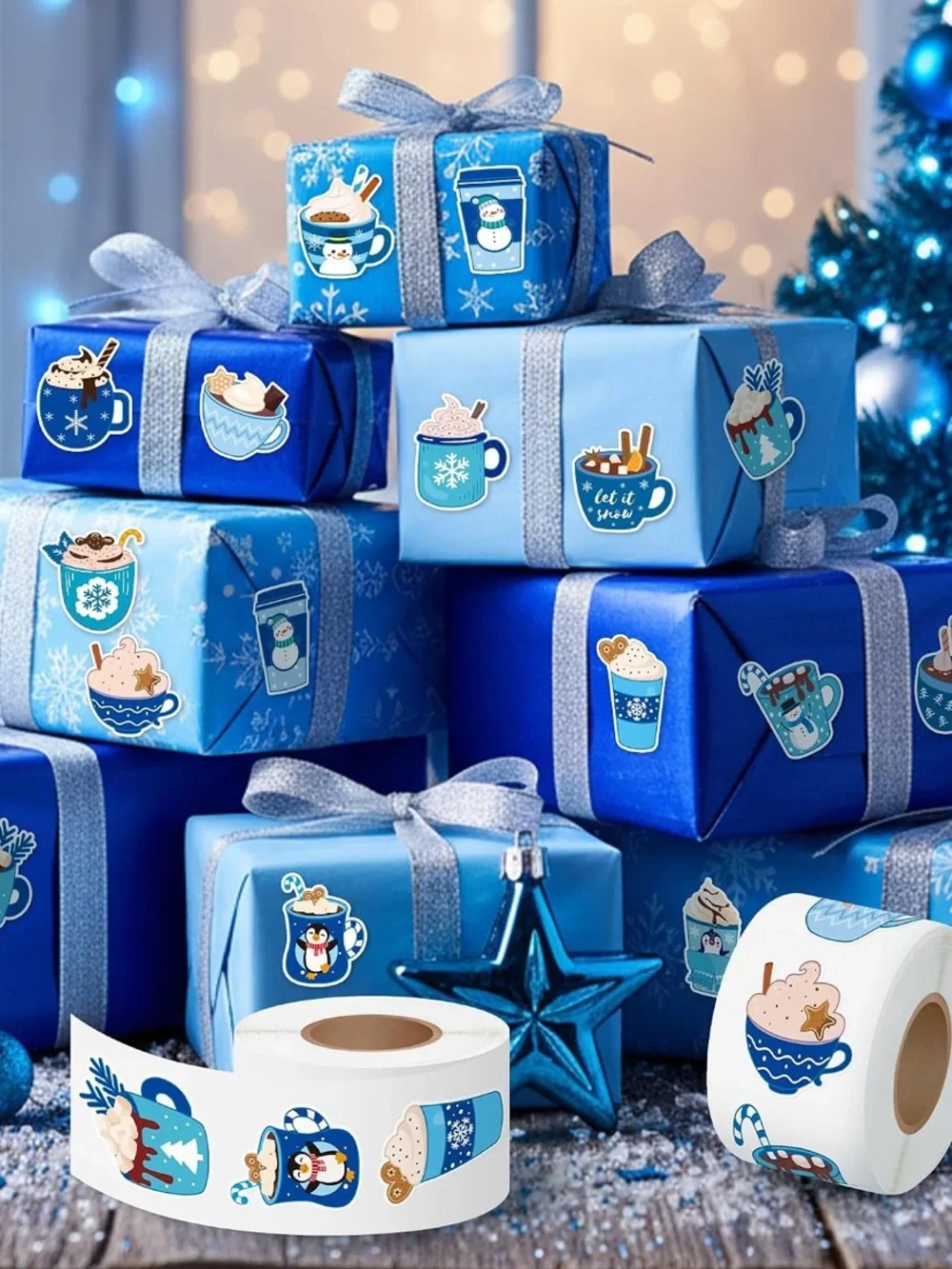 NEW!☕️50 WINTER LATTE BLUE STICKERS